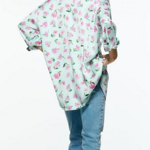 ZARA Satin Feel Oversize Floral Print Blouse Size XS - Picture 8 of 9